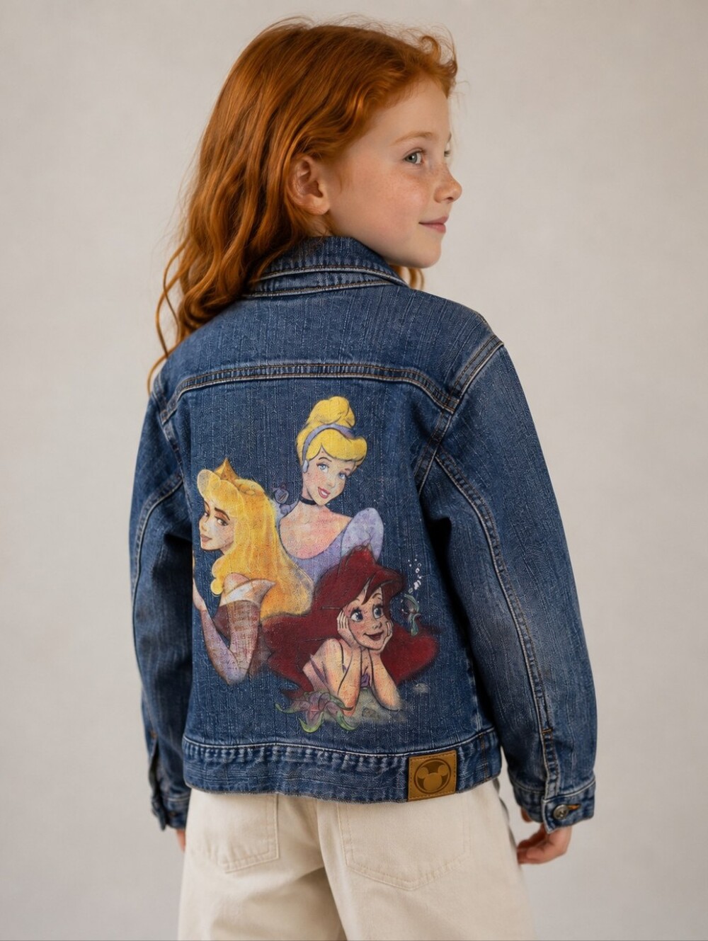 Vintage Disney Store Princess Denim Jacket Girls 5/6 Cinderella Ariel Aurora Y2K